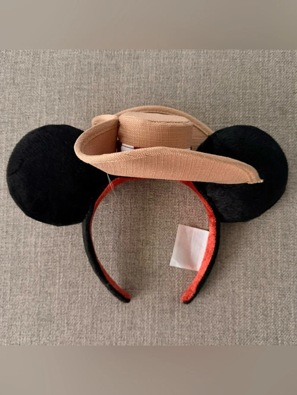 NWT: Black Minnie Mouse Ear Headband with Beige Hat